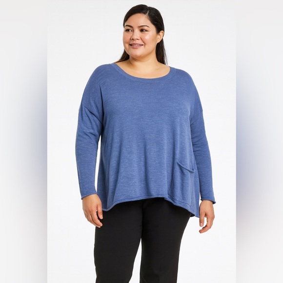 Eileen Fisher Blue Relaxed Fit Organic Linen Cotton Blend Lagenlook Tunic Top 1X - Picture 1 of 12